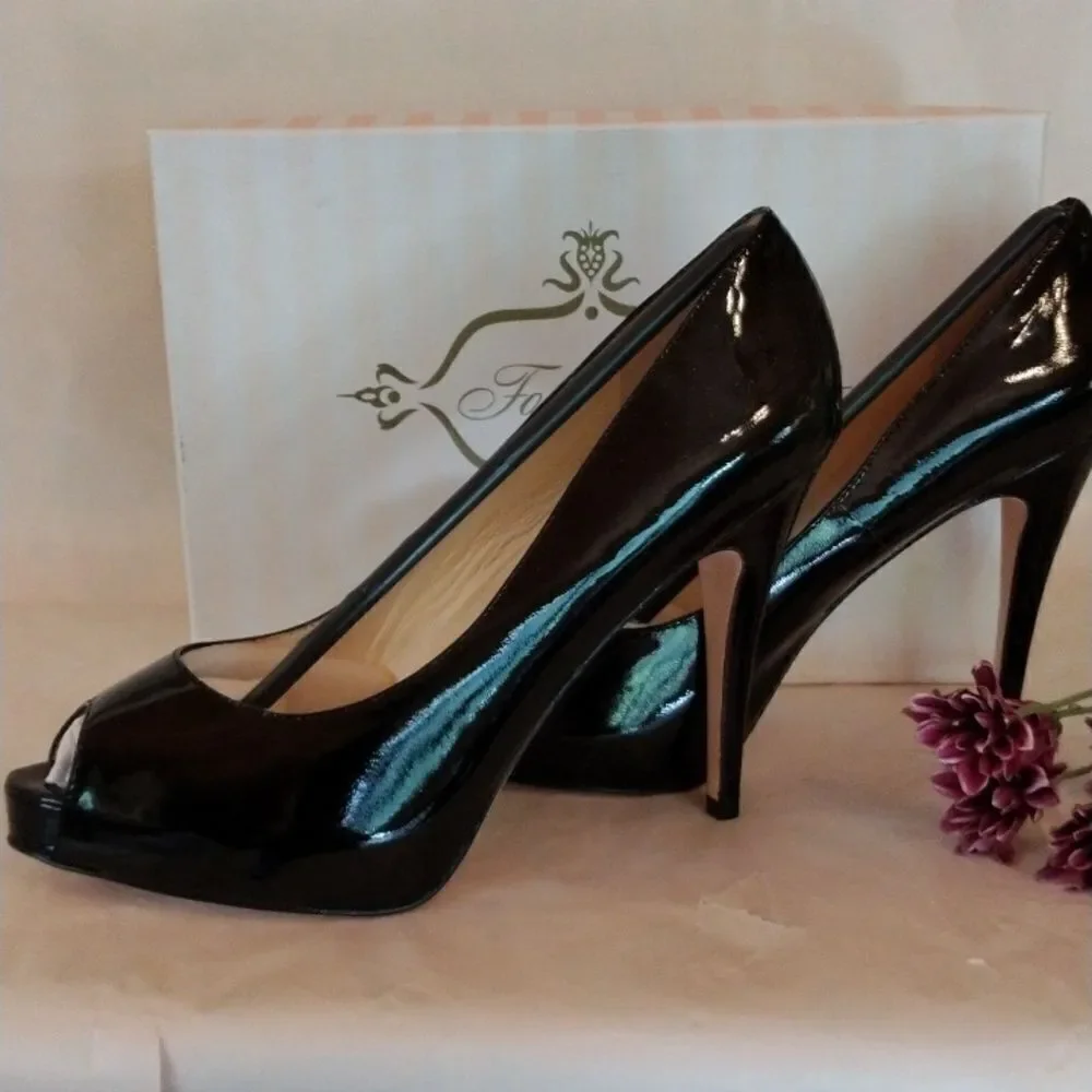 Footcandy Black Patent Peep Toe Heels